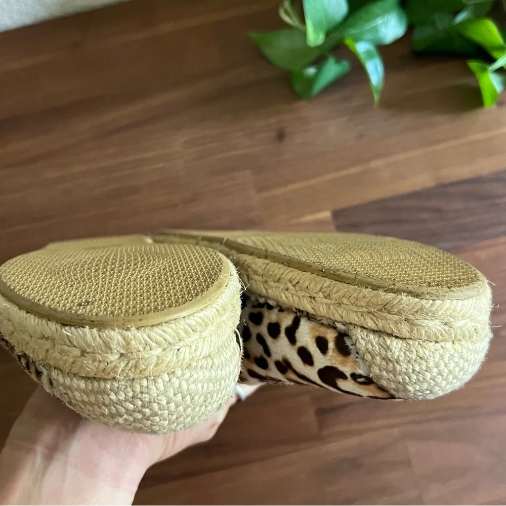 Stuart Weitzman The Camping Espadrilles Leopard Hair Calf Leather Tan, size 10.5